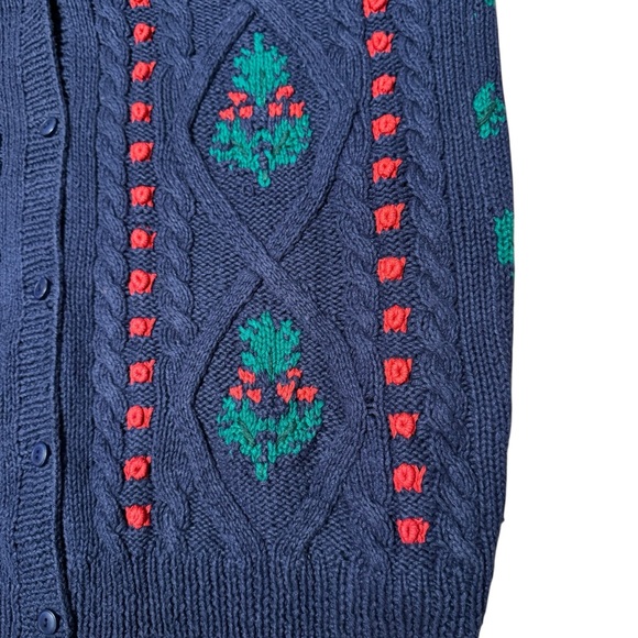VTG Northern Isles Cardigan Sweater Hand Knit Women’s 2X Christmas Mistletoe - Picture 2 of 4
